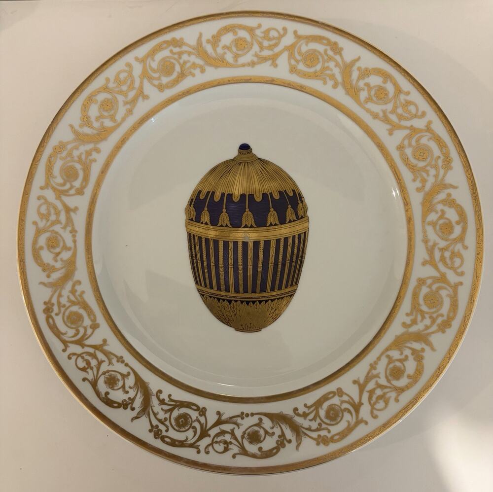 FABERGE Limoges France Enameled Gold Imperial Easter Egg Platter 11 5/8”